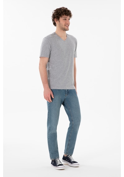 U.S. Polo Assn. Erkek Regular Fit  V Yaka Gri Melanj Basic Tişört 50305858-VR086