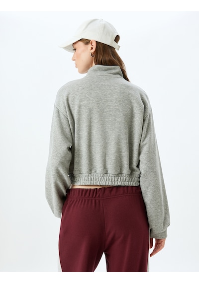 Koton Rahat Kalıp Dik Yaka Crop Fermuarlı Sweatshirt Gri 5sak10051ek Gri