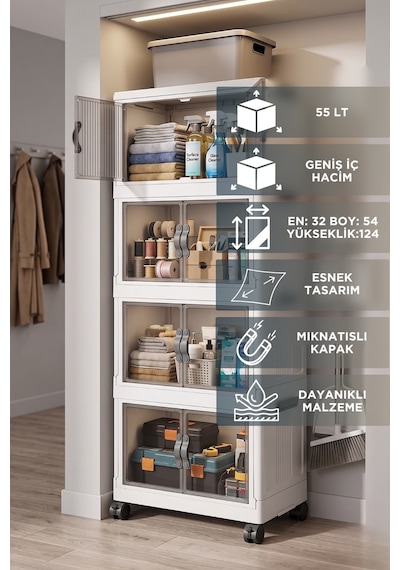 55 Lt Geniş Hacimli Organizer Dolap - 4 Bölmeli 127cm Çok Amaçlı Banyo Ve Mutfak Düzenleyici - Beyaz 55 Lt Geniş Hacimli Organizer Dolap - 4 Bölmeli 127cm Çok Amaçlı Banyo Ve Mutfak Düzenleyici - Beyaz