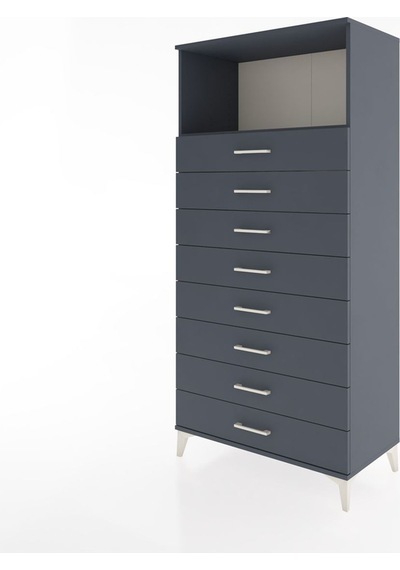 Hyperion Dolap Tek Raflı 8 Çekmeceli 88x44x182 Antrasit-antrasit Antrasit