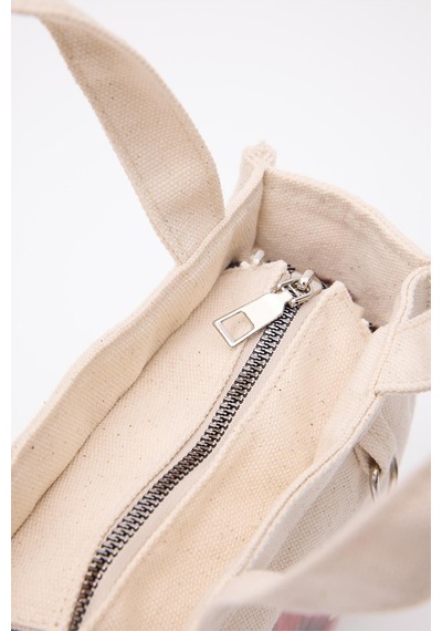 Shule Bags Salva Mini Desenli Kanvas Çapraz Çanta Krem Krem
