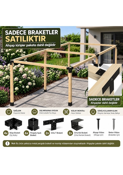 Pergola Braket Seti Ahşap Pergola Metal Bağlantı Aparatları 6 Ayaklı Kahverengi