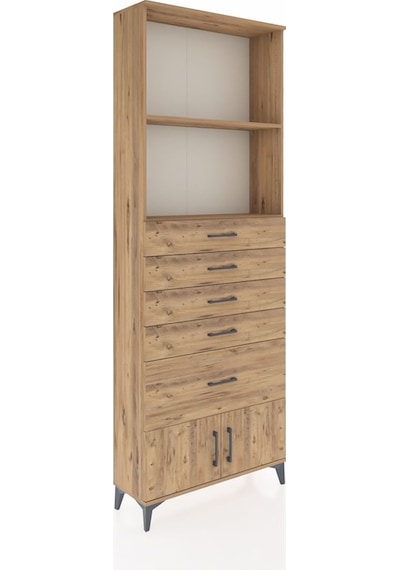 Arges Dolap 2 Raflı 5 Çekmeceli 2 Kapaklı 88x30x243 Çam-çam Çam