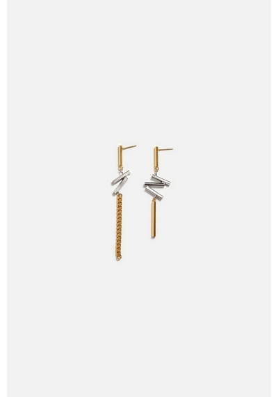 Asimetrik Metal Çubuk Küpe Gold