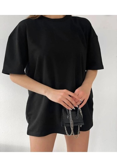 Kozia Outdoors Unisex Pamuk Siyah Bisiklet Yaka Oversize T-shirt Siyah SIYAH