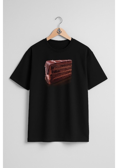 Oversize Çikolatalı Kek Göğüs Tasarımlı Unisex T-shirt Siyah