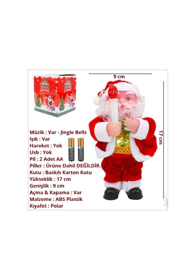 Işıklı Ve Müzikli Noel Baba - 17cm X 9cm
