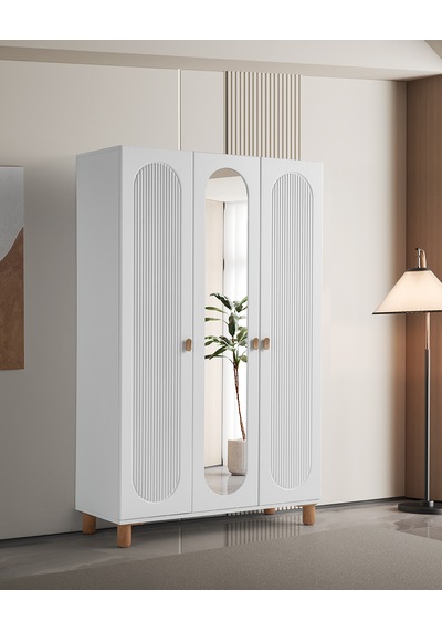 Pema Home Peri %100 Mdf Membran 3 Kapaklı Dolap Gardırop Beyaz