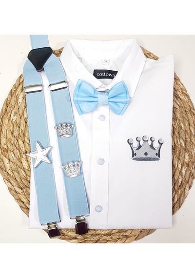 Cool Party Shop Erkek Çocuk Askılı Papyon Gömlek Bebek Mavisi