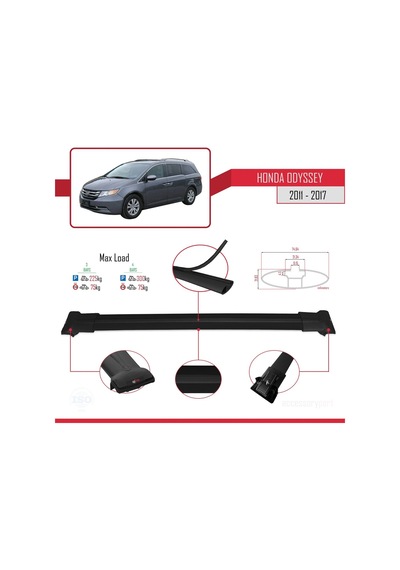 Honda Odyssey 2011-2017 Arası İle Uyumlu Fly Model Ara Atkı Tavan Barı Siyah 3 Adet Bar