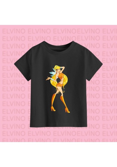 Noıssey Siyah Winx Club Baskılı Pamuklu Bisiklet Yaka Kız Çocuk