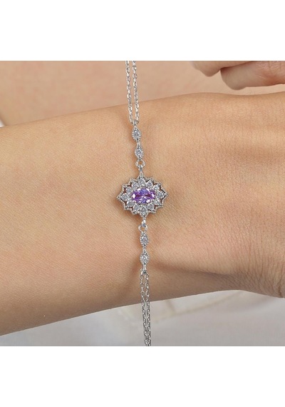 Mia Vento Lila Taşlı Asil Bohem Güzellik Vintage Gümüş Bileklik
