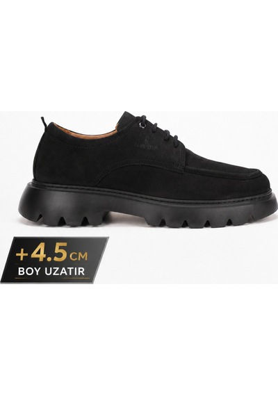 Fame Step Hakiki Deri Erkek Günlük Casual Ayakkabı +4.5 Cm Boy Uzatan Kalın Taban Ortopedik Comfort Siyah