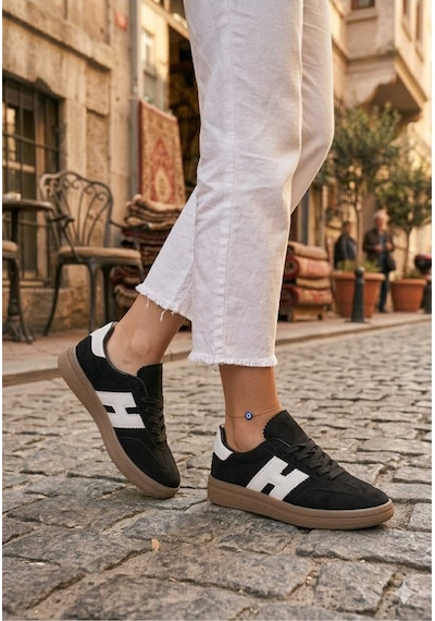Mcdark Kadın Siyah Beyaz Süet Sneaker Ayakkabı