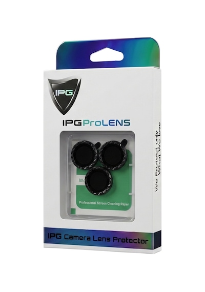 Apple iPhone Uyumlu 17 Pro / 17 Pro Max İçin Ipg Prolens Kamera Lens Koruyucu Elmas Kesim Çerçeveli, Kırılmaz Cam Siyah
