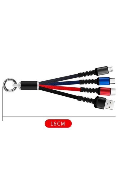 Işıklı Anahtarlık Model 3 İn 1 Usb Çıkışlı Mikro,type-c Ve İphone Uyumlu Şarj Kablosu 5332