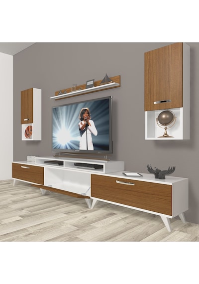 Decoraktiv Ekoflex 270da Slm Retro Tv Ünitesi Tv Sehpası Beyaz - Ceviz