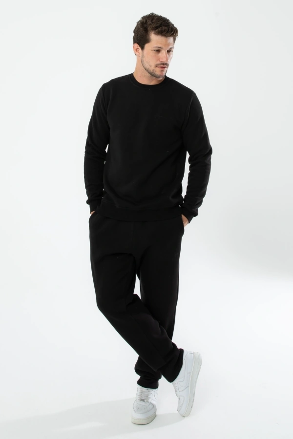 Yxc Trend Maker Erkek Pamuklu Içi Polarlı Nakışlı Relaxed Erkek Sweatshirt Tek Üst Siyah