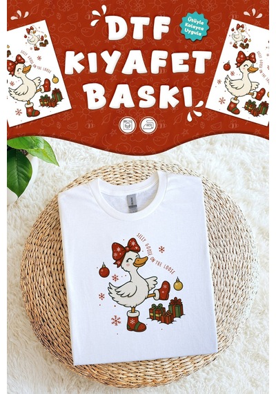 Sevimli Ördek Yılbaşı Kumaş Baskı Yapılabilen Özel Tasarım Ütü Ile Yapışan Tekstil Dtf Baskı Görseli Çok Renkli