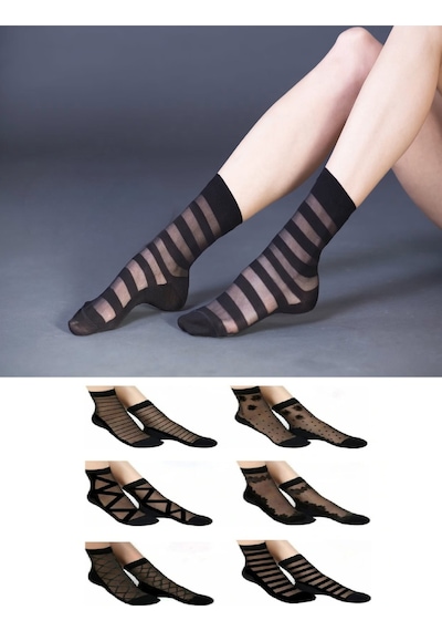 Ozzy Socks 6 Çift Kadın Siyah Desenli Tül Çorap Şık Ve Zarif Günlük Tasarımlı Modern Modeller Siyah Ozzy Socks 6 Çift Kadın Siyah Desenli Tül Çorap Şık Ve Zarif Günlük Tasarımlı Modern Modeller Siyah