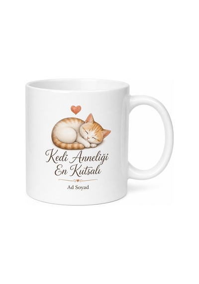 Kedi Anneliği En Kutsalı Evcil Hayvan Sevgisi Baskılı Porselen Kupa Bardak Hediye Beyaz / Çok Renkli