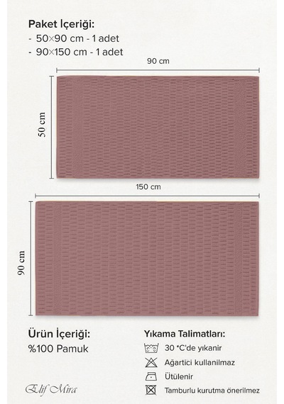 Banyo Havlu Seti %100 Pamuk 2 Parça 50 90 + 90 150 Cm Soft Comfort Mürdüm