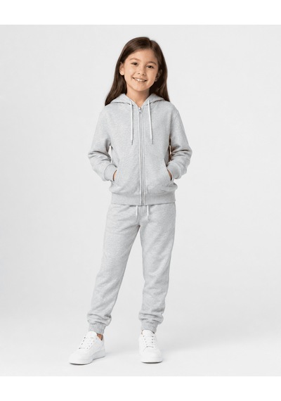 Eray Alp Kids Unisex Çocuk Gri Kapüşonlu Fermuarlı Eşofman Takımı Günlük Rahat Kombin
