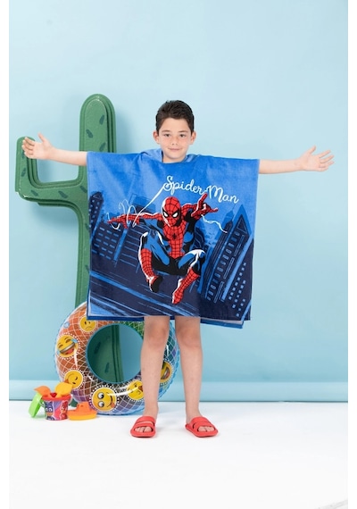 Özdilek Lisanslı-spiderman Night Mavi-erkek Çocuk Panço Kapüşonlu