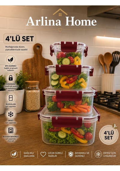 Softchef Sızdırmaz Kare 4 Lü Saklama Kabı Bordo