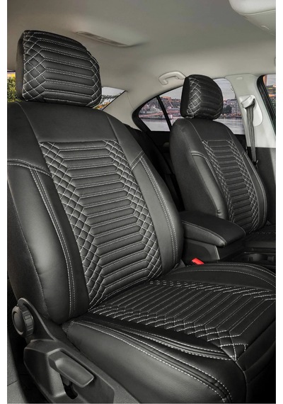 Hyundai Getz Lüx Full Deri Oto Koltuk Kılıfı Ön Arka Takım Exclusive Siyah Beyaz