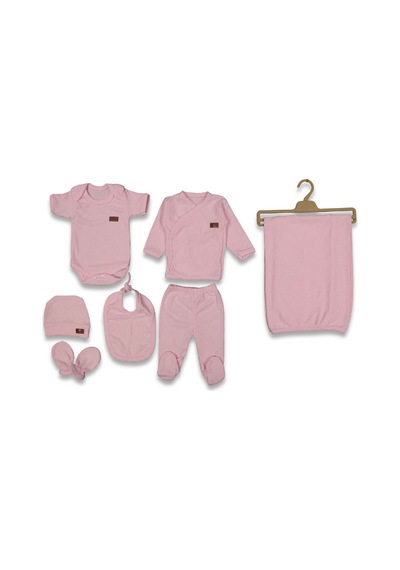 Yağmur Giyim Juuta Unisex Düz Raporlu %100 Pamuk 7 Parça Hastane Çıkışı Seti 7171 Pembe
