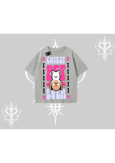 Tarzsokak Best Pet Ever Baskılı Oversize Tshirt Gri