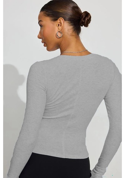 Madmext Gri V Yaka Uzun Kollu Düğme Detaylı Kaşkorse Bodysuit Mg2194 Gri