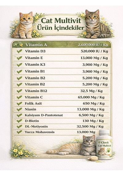 Clovit Multivit kediler için multivitamin ve amino asit takviyes