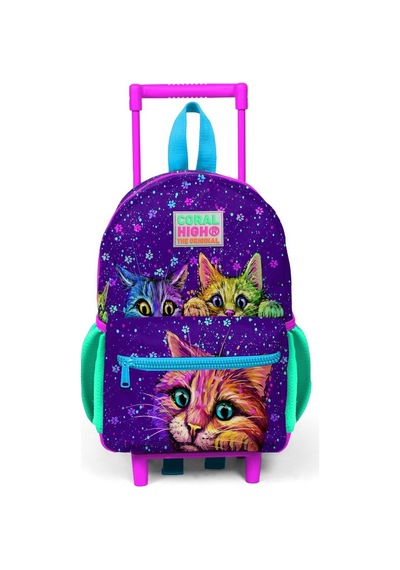 Minik Yuva Çekçekli Sırt Çantası Mor Pembe Kedi Desenli İki Bölmeli 24032
