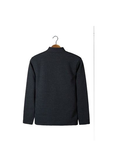 Terapi Men Erkek Füme Yarım Fermuarlı Basic Düz Sweatshirt Füme