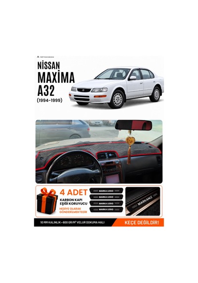 Nissan Maxima A32 1994-1999 Uyumlu Torpido Örtüsü, Torpido Kılıfı - Siyah Kırmızı