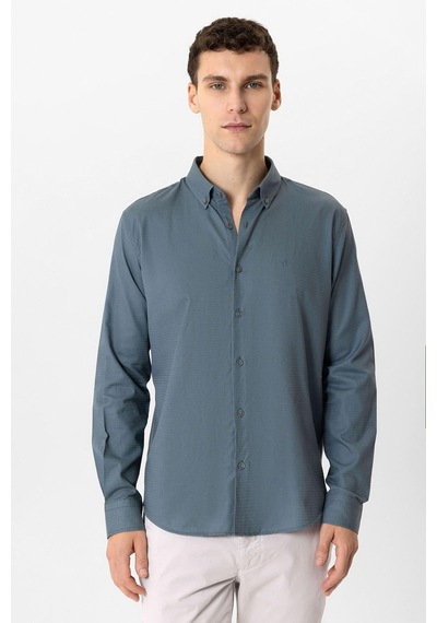 Back & Bond Gri Slim Fit Armürlü %100 Pamuk Gömlek Back & Bond Gri Slim Fit Armürlü %100 Pamuk Gömlek