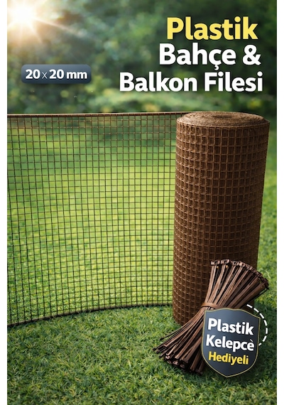 Plastik Kahverengi Dekoratif Bahçe Çiti Perde Balkon Filesi 20 Mm Göz Kedi Filesi Kümes Filesi Çiti