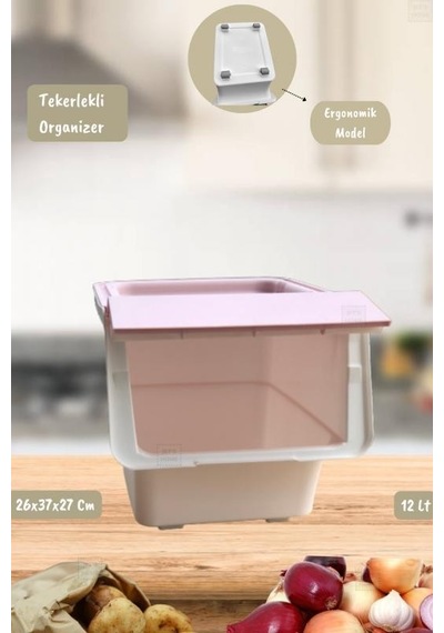 Tekerlekli Sebzelik Bpa Free Soğanlık Oyuncaklık Organizer Beyaz Beyaz Pembe 12 Lt Pembe-beyaz