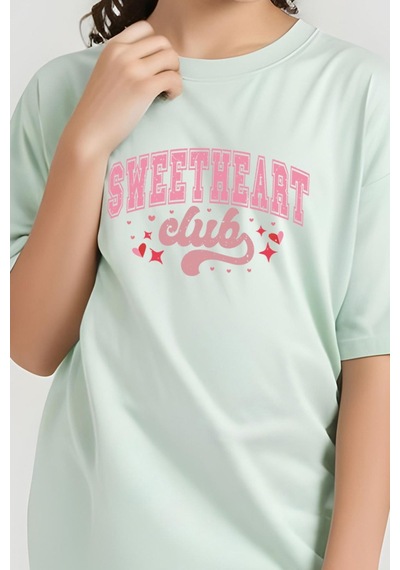 Fyk Kids Kız Çocuk Sweatheard Club Baskılı Tişört Mint Yeşil