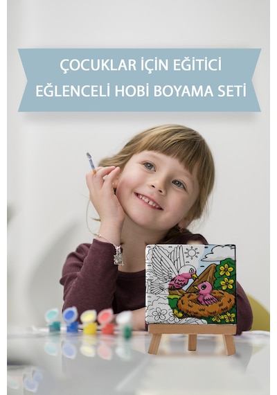 Sevimli Anne Ve Yavrusu Çocuk Eğitici Tuval Boyama Hobi Seti