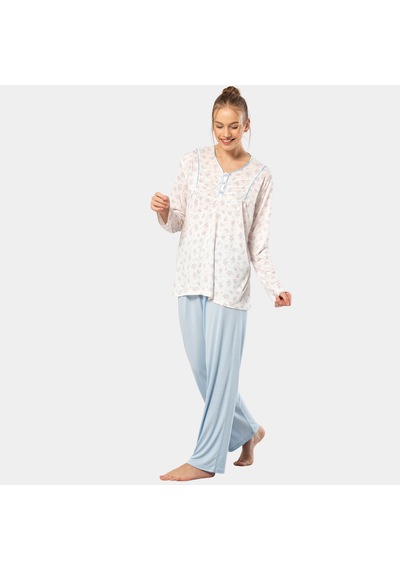 Empirme Patlı Battal Uzun Kollu Pijama Takım 3366/mavi Mavi Empirme Patlı Battal Uzun Kollu Pijama Takım 3366/mavi Mavi