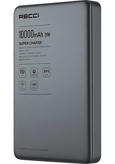 Recci Rp35 Pd 20w Led Göstergeli Hızlı Şarj Özellikli Wireless Powerbank 15w 10000mah Gri