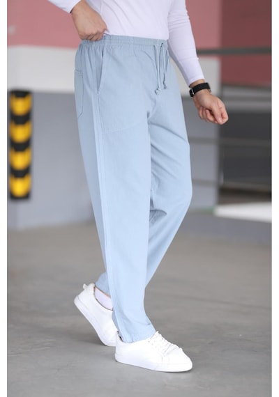 Myrab Denim Erkek Keten Ham Bez Yaz Ayının Vazgeçilmezi Rahat Kalıp Buz Mavisi