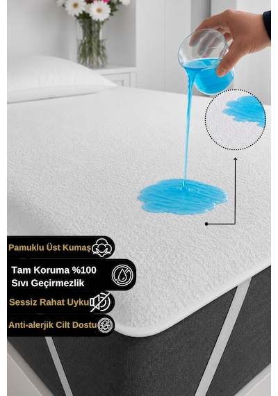 Terry Ped Pamuklu %100 Sıvı Geçirmez Köşe Lastikli Yatak Alezi Tek/çift Kişilik/bebek/çocuk Koruyucu Beyaz