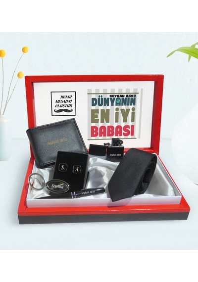Kişiye Özel Dünyanın En İyi Babası Tasarımlı Mesajlı Kutuda Cüzda N11.6071