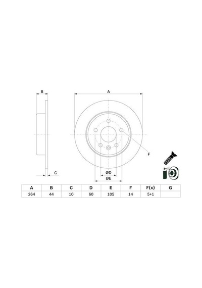Opel Astra K 1.2 2019-2023 Bosch Arka Disk 264mm 2 Adet