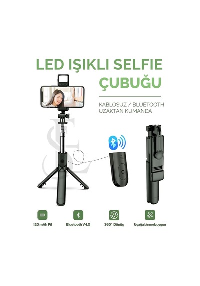 Buğz Led Işıklı Selfie Çubuğu Bluetooth Kumandalı Kablosuz Tripot Selfie Monopod Selfie Stick