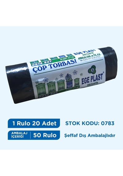 Egeplast Çöp Torbası Orta Boy Siyah Hışır 55X60 Koli 50 Rulo